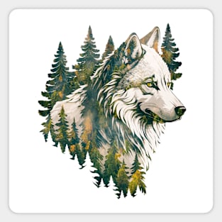 White Wolf and Pine Forest Magnet